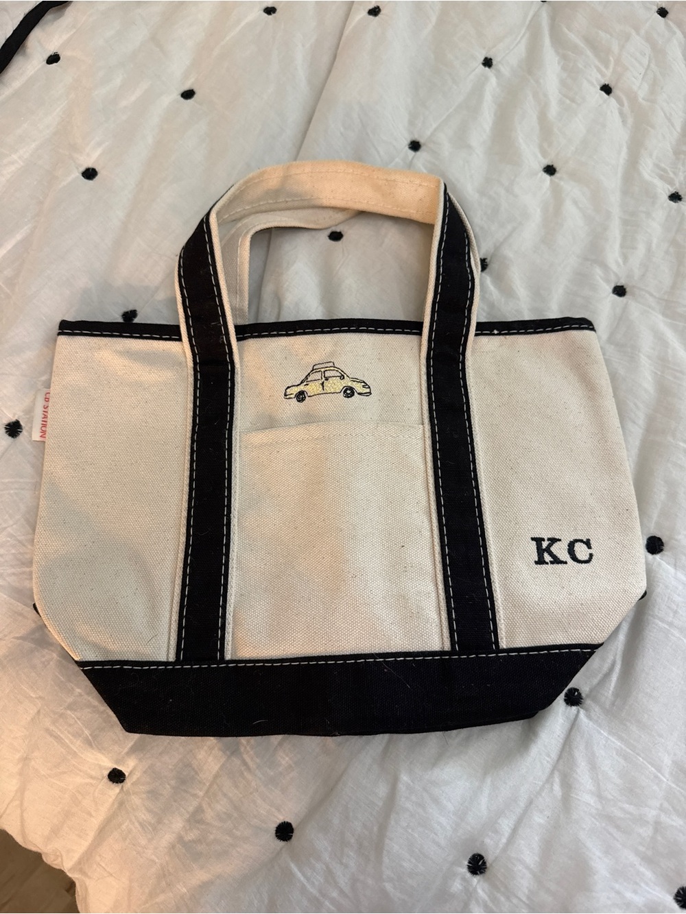 Cream Canvas Tote with Black Trim - KC Embroidery